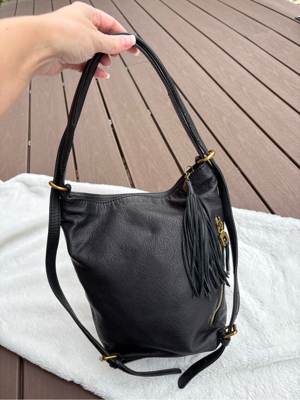 HOBO Original Blaze Black pebbled Leather Convertible backpack bucket bag